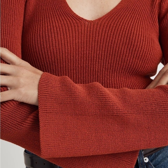 Madewell Flared-Sleeve V-Neck Sweater Etruscan Clay - Picture 5 of 8